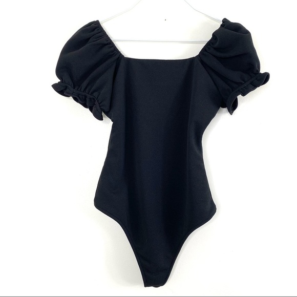 SHOW me your Mumu Baker Puff Sleeve Bodysuits In Black New with Tag - Picture 3 of 8